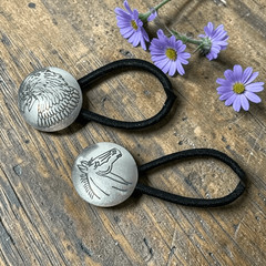 Vintage Hand Stamped Horse Sterling Silver Conch Hair Ties Ponytail Holders Nati