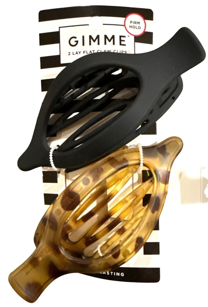 2 Gimme Lay Flat Claw Clips Firm Hold Black +Tortoise Medium Hair Curved Comfort