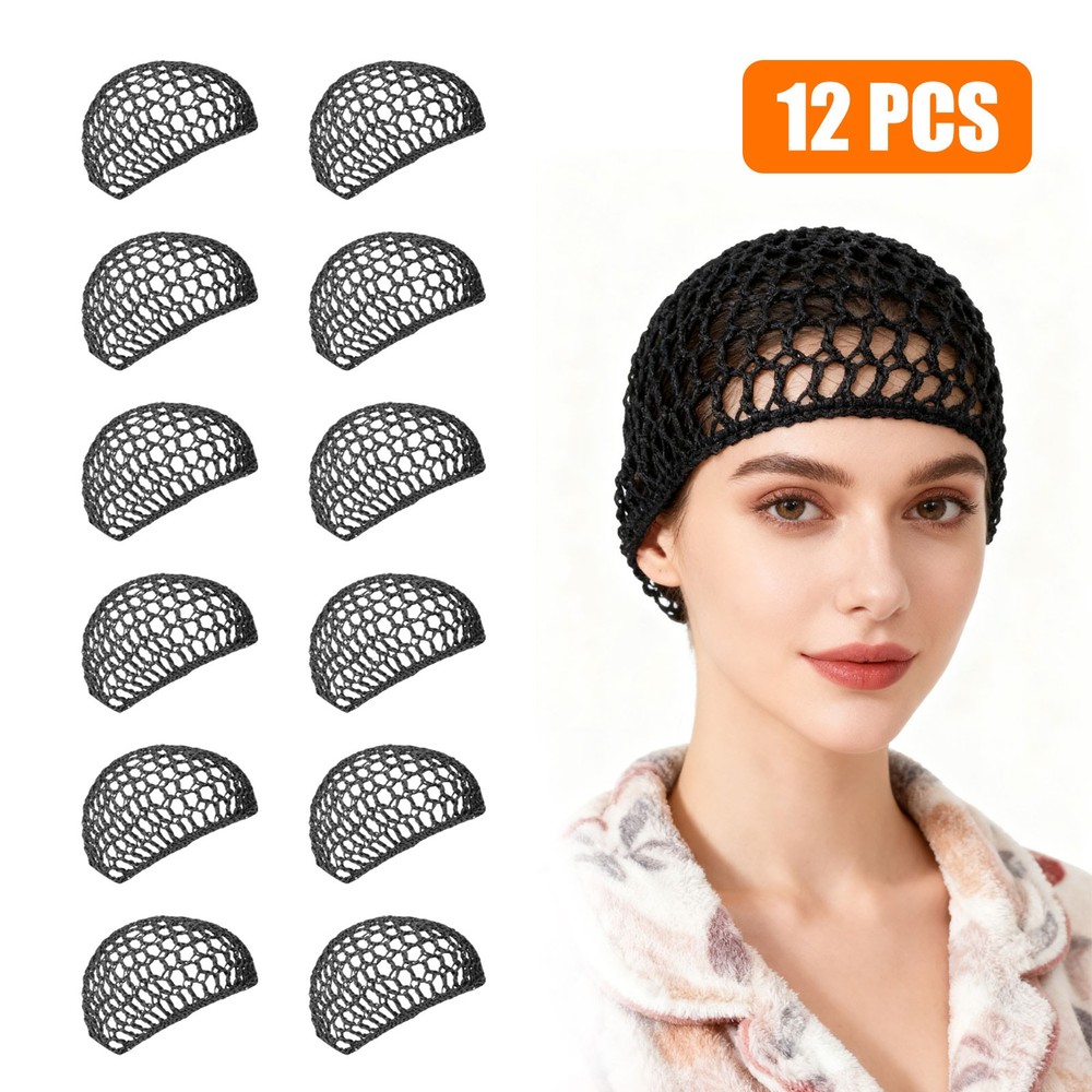 12PCS Mesh Crochet Hair Net Knit Snood Cap Cover Shower Caps Sleep Hat for Women