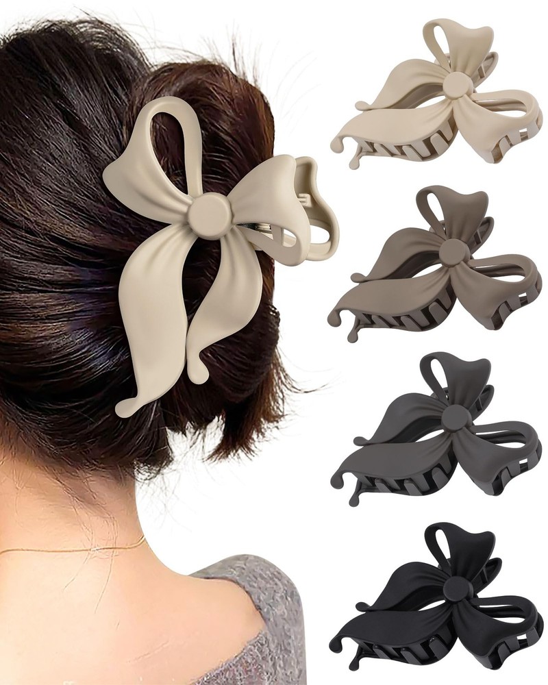 Mesovor 4 Pack Cute Bow 1 Count (Pack of 4), 4.1″ Black, Grey, Khaki, Brown