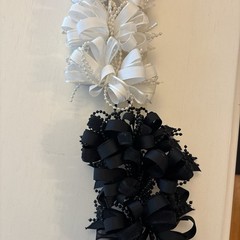 White Black Bow Beaded Barrettes Set for Women Teens, Fabric Plastic Metal