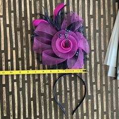 Purple Pink Blue Flower Barrette wPolka Dot Mesh Feather Beads +Headband