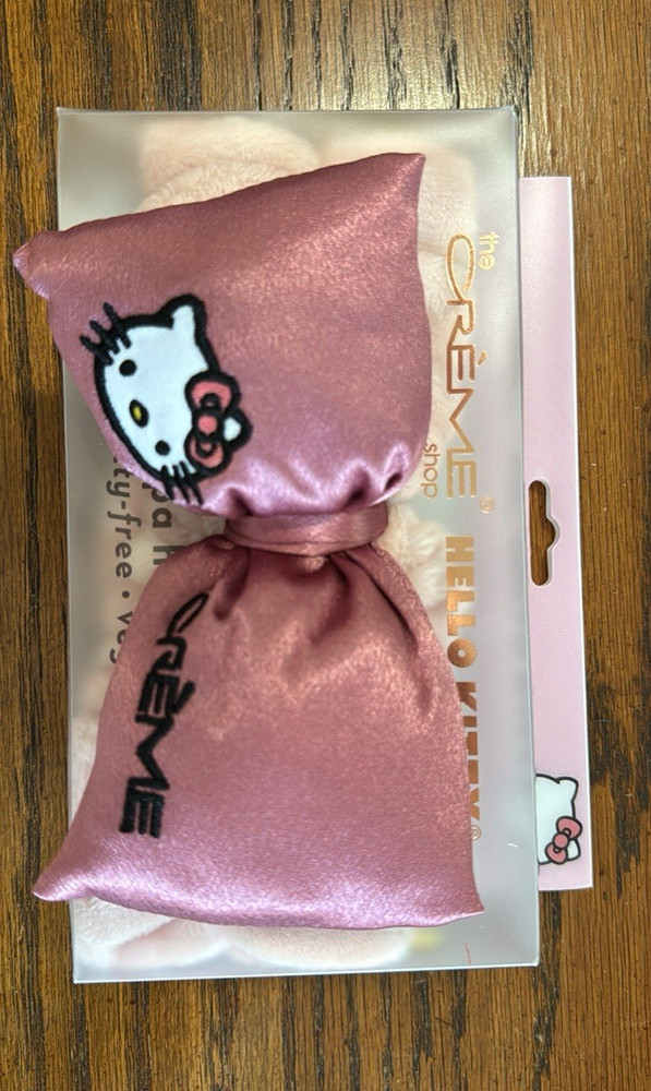 The Crème Shop Hello Kitty Pink Satin Bow Headband for Women, Solid Casual