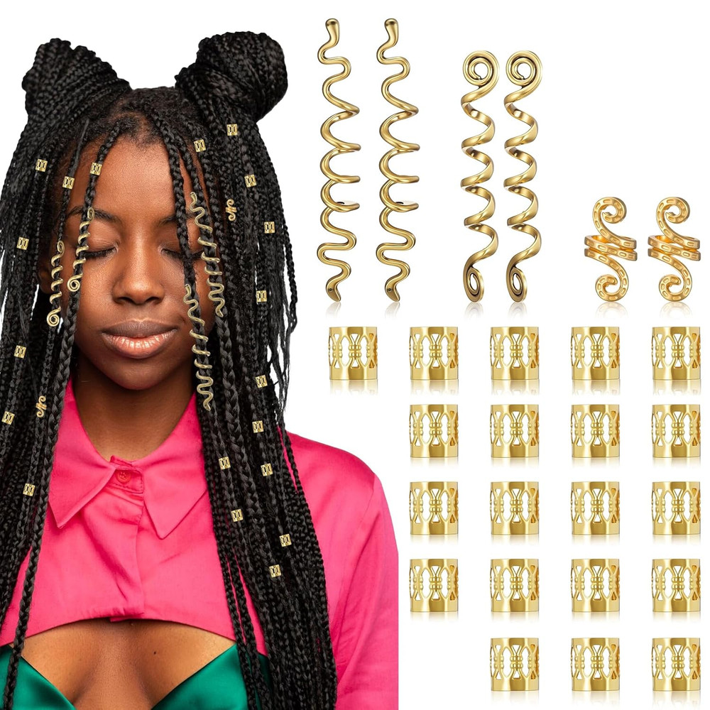 26Pcs Gold Hair Jewelry for Braids, Loc Jewelry for Hair Dreadlocks, Gold Cuf…