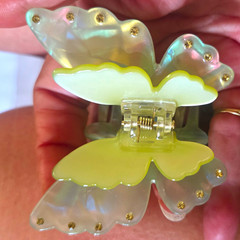 Butterfly Hair Claw Clip Iridescent Yellow Plastic Rhinestone Accents