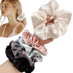 5 PCS Satin Silk Scrunchies Hair Large Ties Cream Pink Light Blue Gray Black