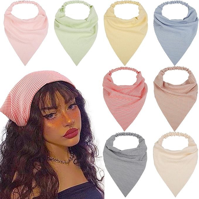8 Pcs Hair Scarf Headband For Women Girls Non Slip Elastic Boho Plaid Printed