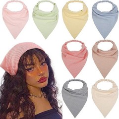 8 Pcs Hair Scarf Headband For Women Girls Non Slip Elastic Boho Plaid Printed