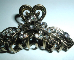 2 Black and White Rhinestone Floral Hair Claw Clips NEW