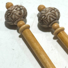 Set Of 2! Hair Sticks Tan Wooden W/ Tan/Cream Beads 5.5″ Long
