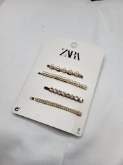 NEW ZARA SET 4 HAIR CLIPS GOLD PINS ACCESORRIES RHINESTONES FAUX PEARL 5716A