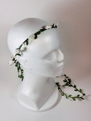 White Rose Flower Crown Wedding Quinceanera Communion Boho Green Headband FH_E