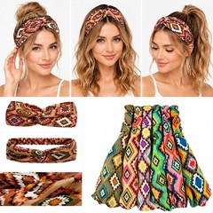 6 PCS Women’s Bohemian Aztec Print Knotted Headbands Tribal Stretch Head Wraps