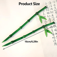2Pcs Green Bamboo Leaf Hair Stick Pin Resin Chinese Hair Sticks for Buns