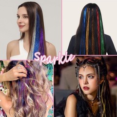 Hair Tinsel 12 Pcs Clip in Hair Tinsel Kit for Girls 22 Inch Glitter Fairy Tinse