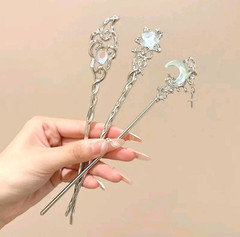 Fantasy Moonstone Replica Hair Pins Set of 3 Acrylic Metal Hair Accessories