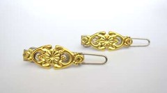 Two tiny small gold or silver filigree metal hair clip barrettes fine thin hair