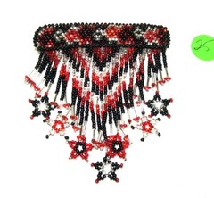 3.5″ Handmade Beaded Barrette w 3″ trailing Star Fringe French Clip Closure #25