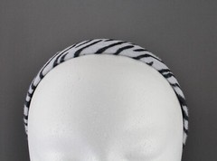 Black White zebra stripe faux fur animal print headband hair band 1 /8″ wide