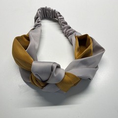 Gray & Yellow Solid Fabric Knotted Headband Elastic Back Classic Casual Women