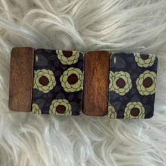Wood Floral Rectangle Bracelet- Brown Blue Beige Red
