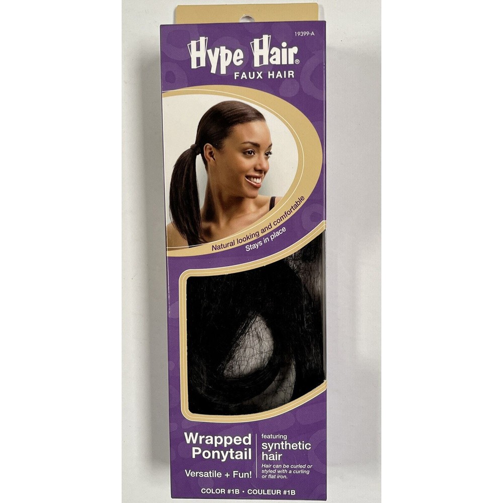 Conair Hype Faux Hair Wrapped Ponytail Color 1B Black 19399-A Straight Or Curl