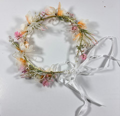 Pink White Flower Crown Pearl Wedding Quinceanera First Communion Boho Halo FH_N