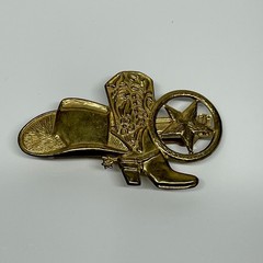 Vintage 90s Women’s Unbranded Gold Toned Barrette Western Cowboy Hat Boot Metal