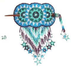 Hand Beaded 3 Circle Barrette w Star Fringe 4.5″x2.5″ Beaded Stick closure #28
