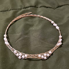 Gold Tone Faux Pearl Beaded Metal Headband, White Pearl Classic Wedding