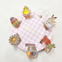 Piper K Hair Clip Set of 6 Easter Chick Bunny Carrot Basket Egg Rhinestone New