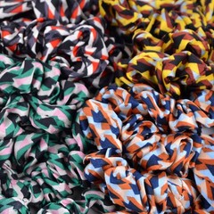 Nollia 4 Sets Geometric Print Scrunchies With Matching Hair Ties, Satiny Fabric