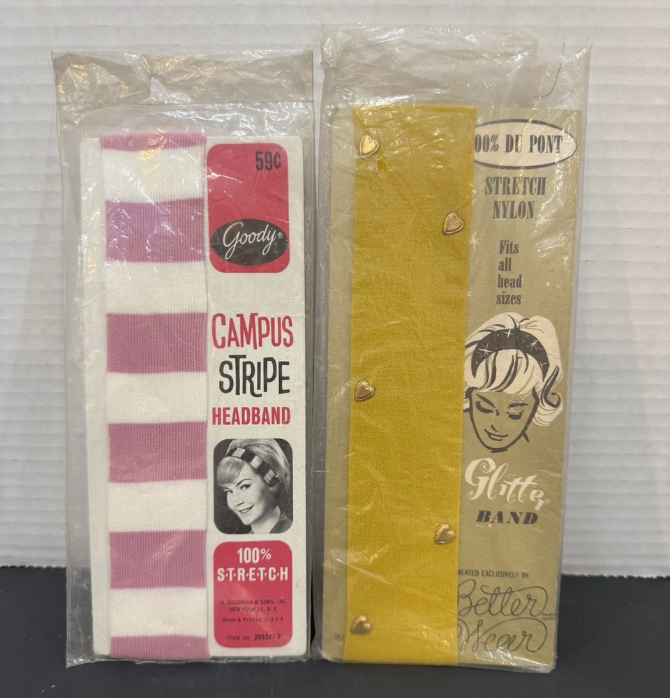 Vintage Set Of 2 Soft Stretch Nylon Headbands NOS Goody Better Wear