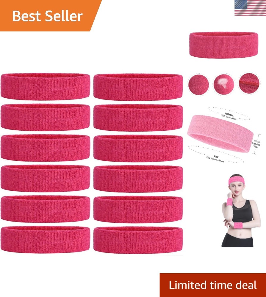 Elastic Cotton Sweatbands Set – 12PCS Moisture Wicking for All Sports Activities
