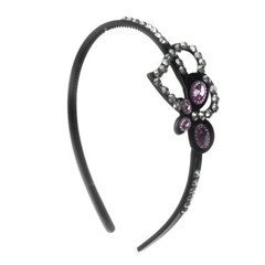 12 PCS Black Ribbon Headband with Silver & Color Stones