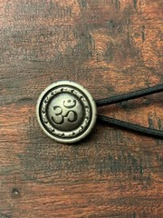 Pewter “OM” Concho Hair Elastic Tie Band for Long Hair, Braids 31958