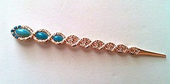 Tear Drop Design Vintage Style Hair sticks in Jade Stone Accent and Rhinestones