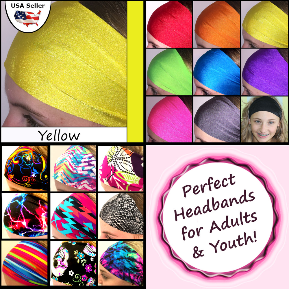 Hair Band Athletic Wide Fashionable Sports Gym Workout Teams Colorful [Yellow]
