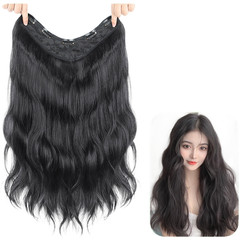 Natural Black Brown V Shaped Water Wave Hair Extensions 45 50 60cm Clip In