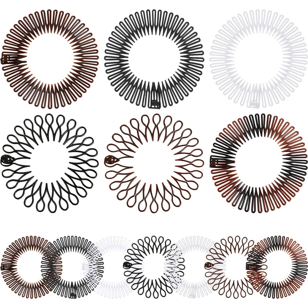 WILLBOND 14 Pcs Flexible Stretch Headbands – Circular Tooth Hair Combs, Plast…