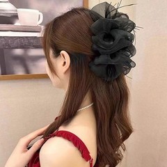 Large Bow Hair Claw Clips for Women Black Feather 1 Count (Pack of 1),