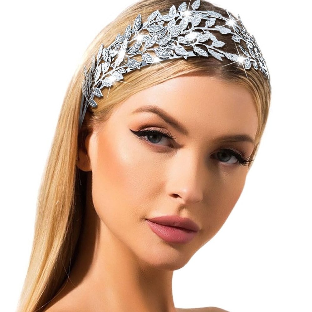 Sliver Wide Headbands Elegant Layered Leaf Double Band Bridal Accessory