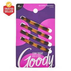 Stay Tight Hair Barrettes, 4 Ct, Mock Tort, Slideproof Flat Clips, Comfortable &
