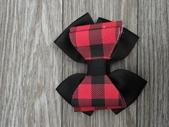 Black and Red Plaid Faux leather bow on clip