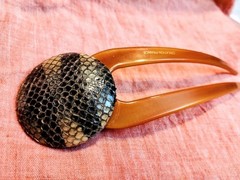 Genuine Python Snake Skin Brown 2-Prong French Bun Hair Pin Tribal African