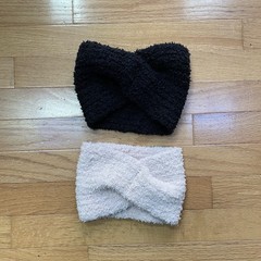 Shein Winter Fluffy Twist Knot Headband Ear Warmers in Black Blush Pink Stretch