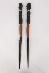Pair Hand Carved African Tribal Style Wooden Hair Pins Ornate Hair Sticks 24″