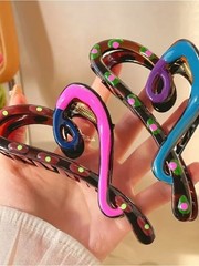 Black Hair Claw Clip with Pink & Green Accents – Women’s Hair Accessory