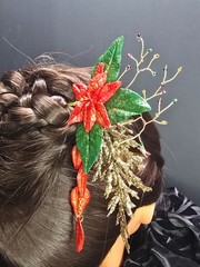 Unique Handcrafted Natural Gemstone Holiday Poinsettia Inspired Hair Stick