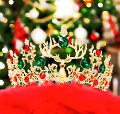 Christmas Gold Crown, Reindeer Crystal Tiara, Christmas Party, Xmas Tree Topper